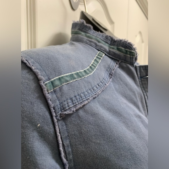 Denim Blue Size Small Lined Nikita Jacket Mock Collar frayed hem Velour Piping - Picture 6 of 14